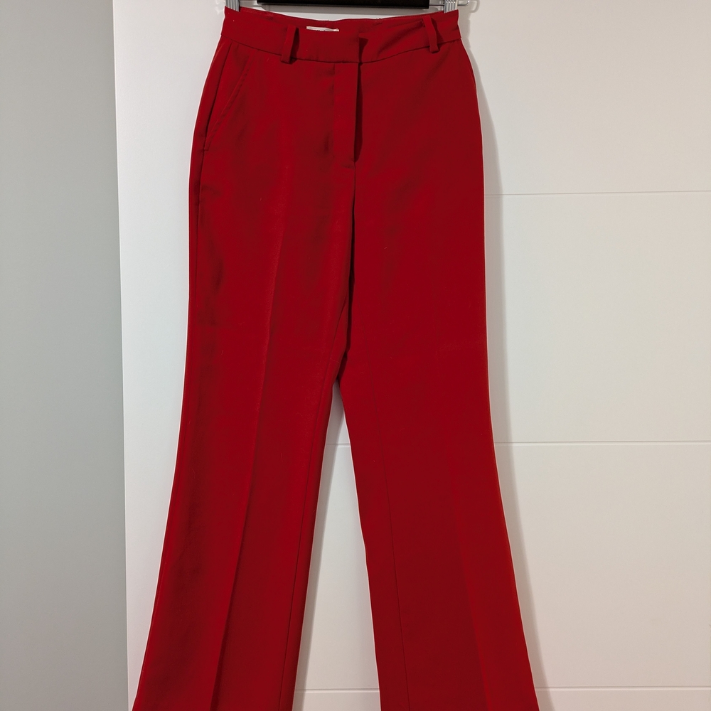 Aritzia Red Wide-Leg Trousers